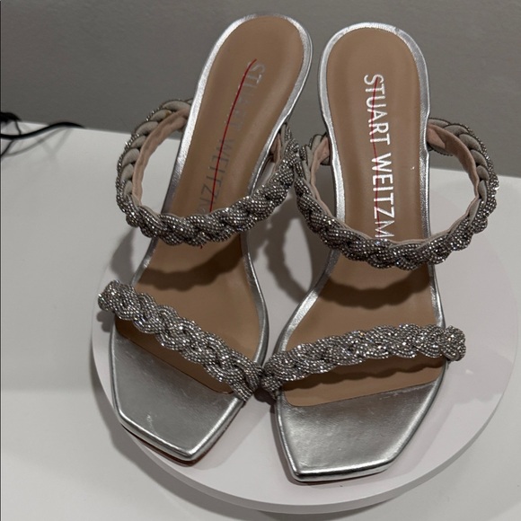 Stuart Weitzman Shoes - Stuart Weitzman Metallic Silver Braided Heels